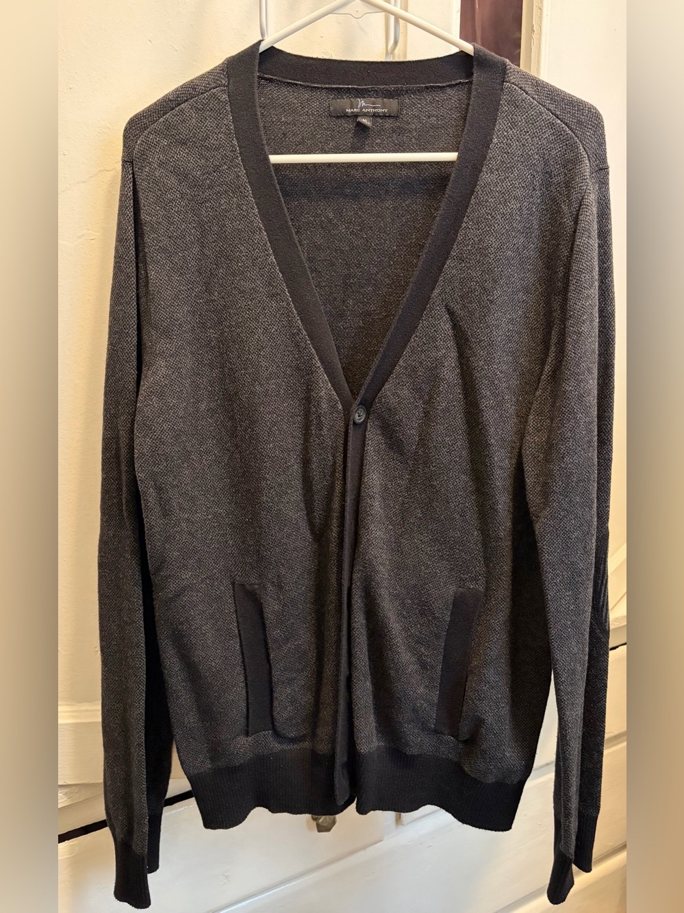 Marc Anthony Men's Charcoal Button-Front V-Neck Cardigan Size M